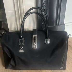 LaBaggagerie Black Nylon & Leather Travel Gym Work Overnight Shoulder Bag - NWOT